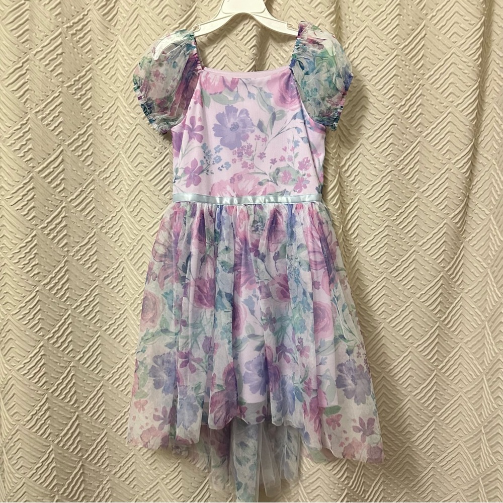 Pastel Floral Puff Sleeve Tulle Dress Girl Size 8